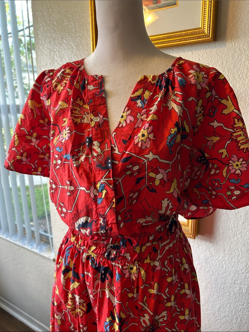 Anthopologie Red Floral Maxi Dress with Tiered Skirt Sz 2X- 100% Cotton - Picture 5 of 12